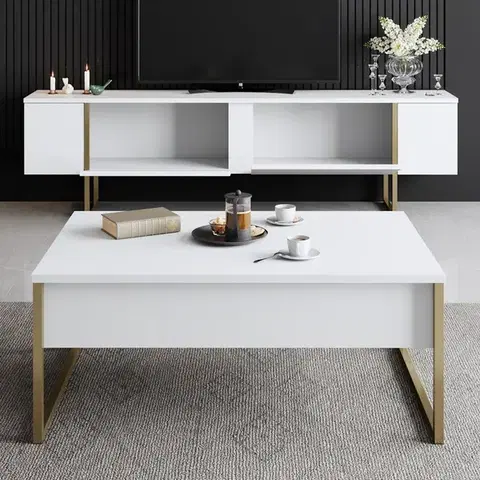 TV stolík Luxe - White, Gold