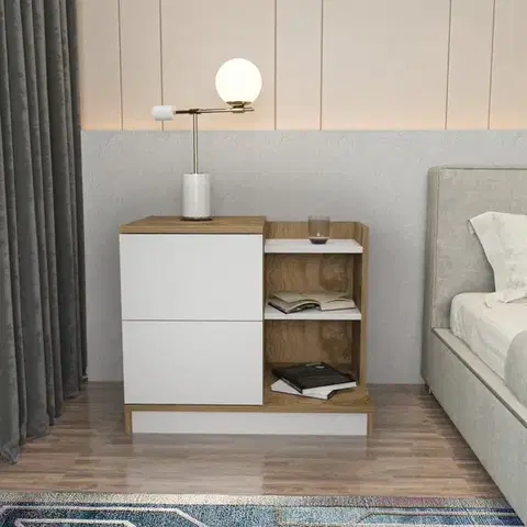 Nočný stolík Rena - White, Oak