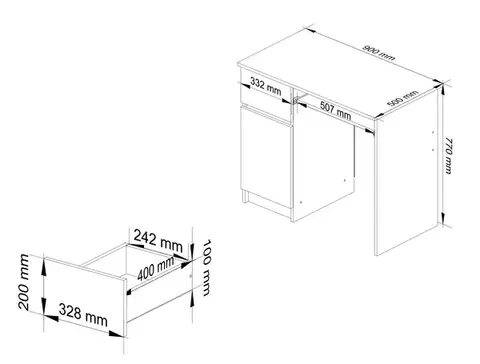 Písací stôl PIKSEL 90 cm biely ľavý