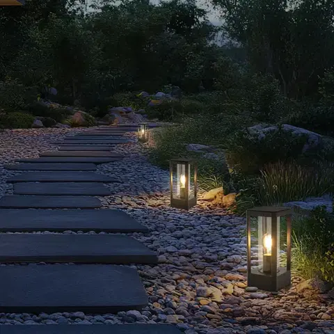 Záhradná lampa CISSUS – čierna kovová stojaca lampa E27 IP54 – moderné vonkajšie osvetlenie