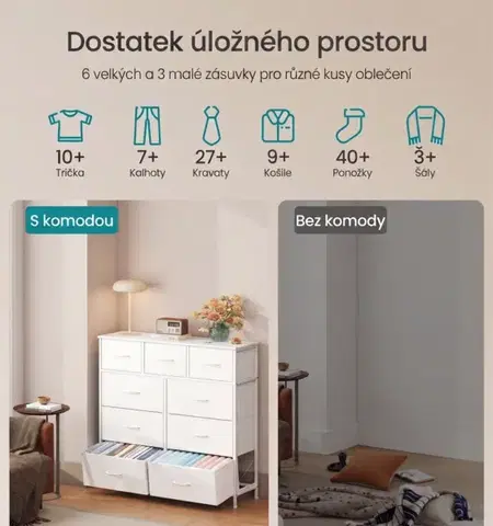 Komoda s látkovými zásuvkami Vasagle Busman 99 cm biela