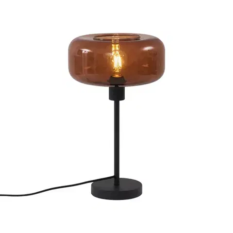 Retro stolová lampa čierna s bronzovým sklom - Bizle