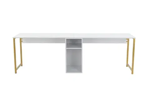 Písací stôl Twin Study Desk - White, Gold