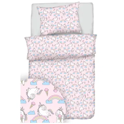 Obliečky bavlnené Jednorožec ružový TiaHome - Detský set 130x90cm + 65x45cm