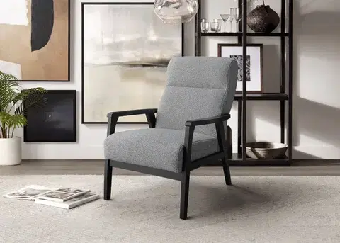 ALBERTO retro čalúnené kreslo, šedá/wenge