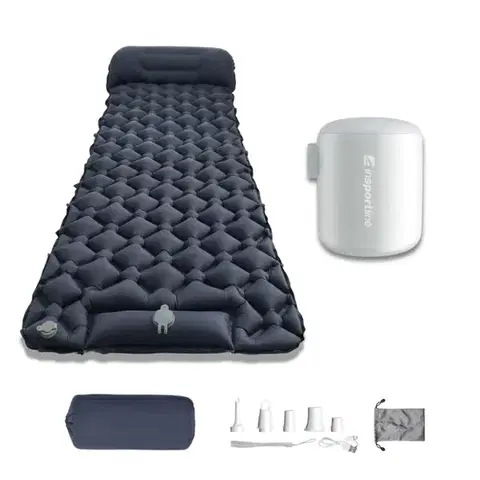 Nafukovacia karimatka inSPORTline Soultea s minipumpou 190x60x6 cm Súprava tmavo modrá karimatka, biela pumpa