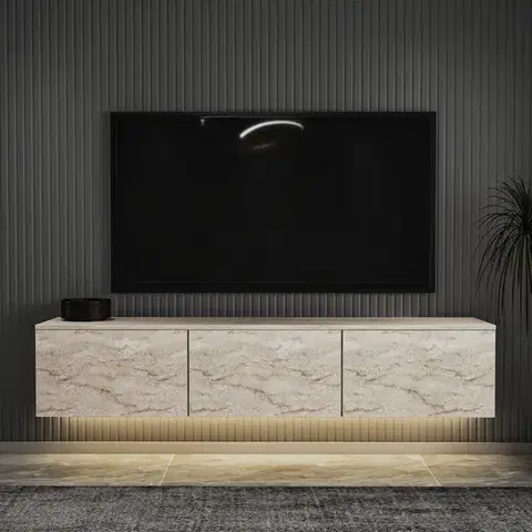 Závesný TV stolík Neon Illuminated 160 cm travertín