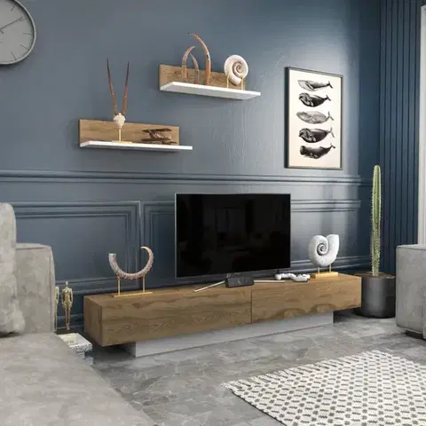 TV skrinka / Obývacia stena Lusi - White, Oud Oak