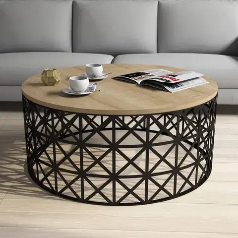 Konferenčný stolík Selin 90 cm čierny/dub sonoma
