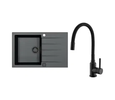 ALVEUS SETA23231 - Kuchynský drez CADIT+drezová batéria MINTAS 34cm granit/čierna SETA23231