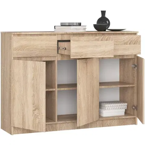 Komoda Karolína 140 cm 3 skrinky a 3 zásuvky dub sonoma