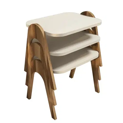 Sada odkladacích stolíkov (3 kusy) Paris - Walnut, Cream