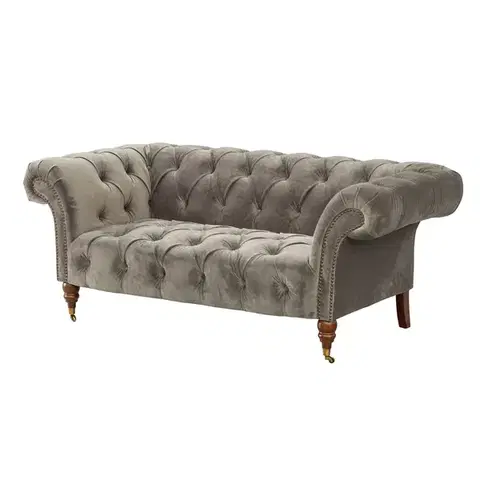 Dekoria Pohovka Chesterfield Glamour Velvet Dark Grey pre 2 osoby., 187 x 94 x 75 cm