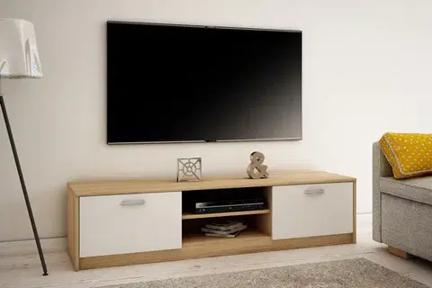 MAREK 028 TV stolík s dvierkami a policami 160cm, sonoma/biela