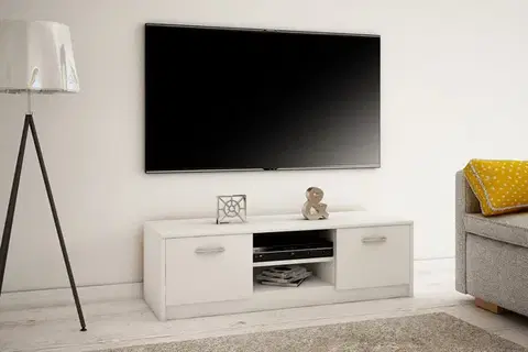 MAREK 027 TV stolík s dvierkami a policami, biela