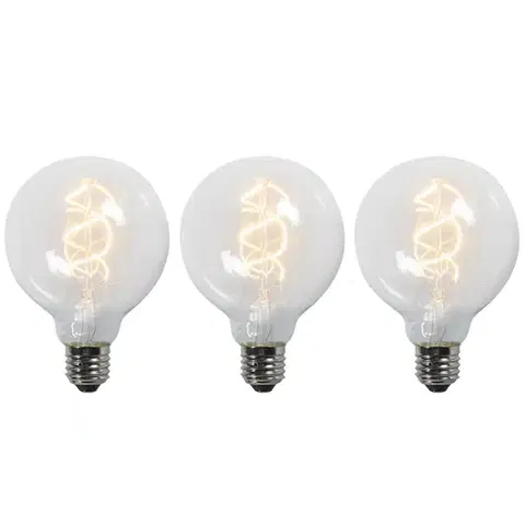 Sada 3 LED žiaroviek E27 s krúteným vláknom G95 priehľadné 5W 400lm 2200K
