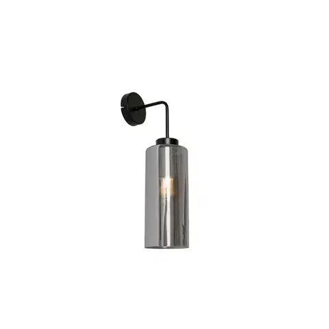Art Deco nástenná lampa čierna s dymovým sklom - Laura