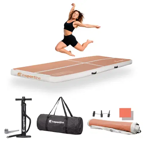 Airtrack inSPORTline Airstunt 300x100x10 cm mocha mousse s ručnou pumpou