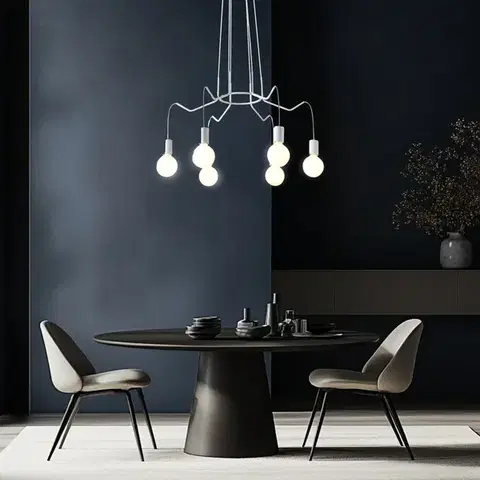 Závesná stropná lampa, matná biela, 6x40W, Basso