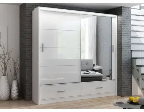 MARSEILLE 203 šatníková skriňa biely lesk 208cm