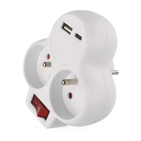 Rozbočovacia zásuvka s vypínačom, 2 zásuvkami a USB portami SEAN biela
