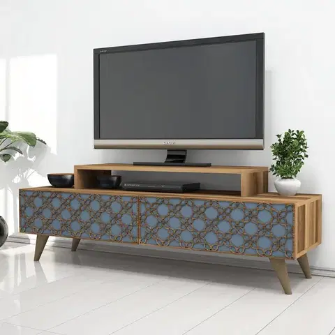 TV stolík CITY 140 cm orech/modrý