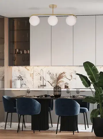 Stropná lampa AMADEO mosadz 3x40W E14 biele tienidlo