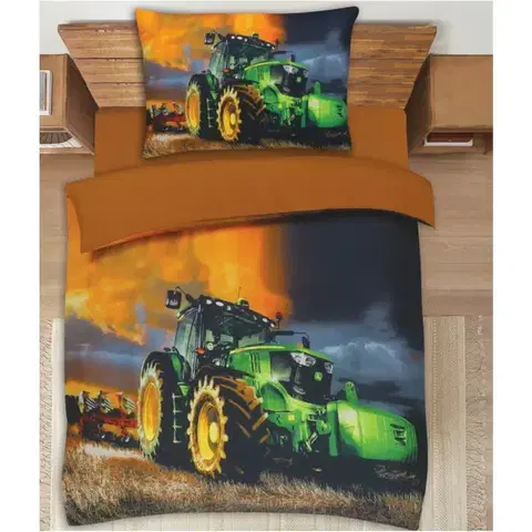 3D obliečky polycotton Traktor zelený 200x140cm+90x70cm TiaHome