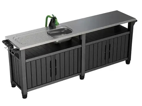 Záhradný stôl / skriňa s drezom UNITY CHEF 415L grafit Keter