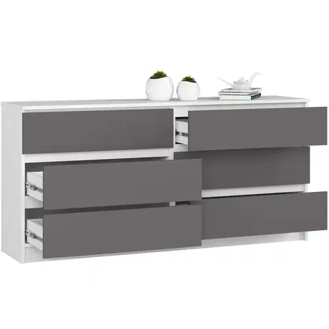 Komoda Kuba 160 cm 6 zásuviek biela/grafitová