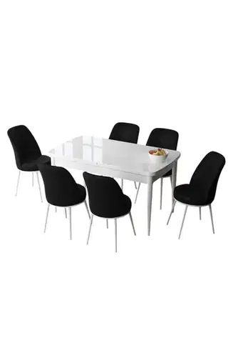 Extendable Dining Table & Chairs Set (7 Pieces) Zen - White, Black