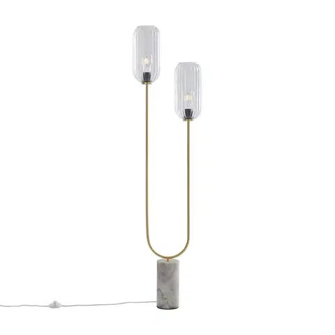 Stojaca lampa v štýle Art Deco mosadz s čírym sklom 2-svetlo - Rid